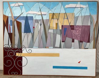 Mid Century Abstract Oil  Painting New York Sailboats