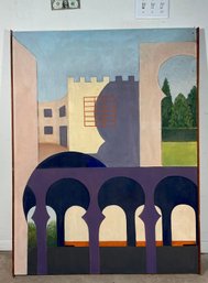 Mid Century Abstract Oil Painting On Canvas