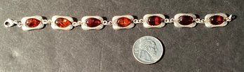 Vintage 7 Inch Amber And Sterling  7 Link With Lobster Clasp Bracelet