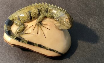 Signed Tagua  Nut: Vegetable Ivory Carving Of An Iguana