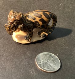 Signed Tagua  Nut: Vegetable Ivory Carving Of A Jaguar Cat With Kit