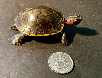 Signed Hand Crafted Tagua Nut-Vegetable Ivory Red Eared Slider Sea Turtle