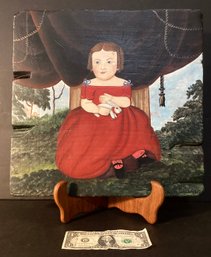 Original Primitive Art  Of A Child And Bunny On Wood  By Vermont Artist Fran Walker