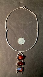 Vintage Sterling Silver And Amber Flexible Necklace