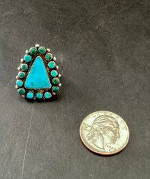Vintage Southwestern Size 7 Hand Crafted Turquoise And Sterling Ring