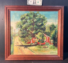 Original C M Avery Impressionist Oil On Canvas Of Guilford Homestead