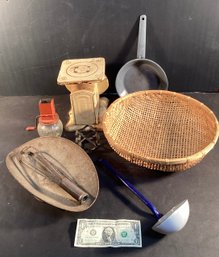 Vintage/Antique Basket Of 7 Home Items For Your Kitchen