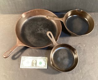 3 Vintage Wager Ware Seasoned Cast Iron Skillets No Cracks No Warps