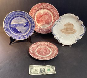 4 Antique Plates Including Transfer Ware/ Flow-blue/ And-hand Painting