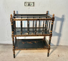1940s Vintage Chinoiserie Hand Painted Canterbury Magazine Rack