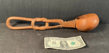 Antique Folk Art Carved Ladle With Carved Bird & Carved Knot