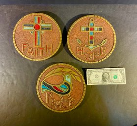 Trio Of MID Century Robert Angelini Chalk Ware Plaques Circa 1970