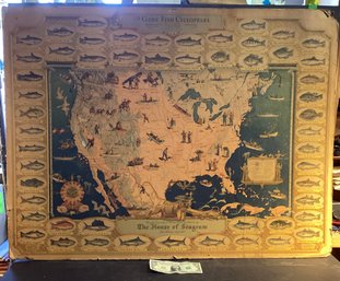 1935 Pictorial Fishing Chart: Game Fish Cyclopedia From The Seagrams Company