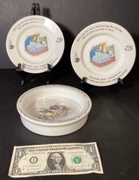 3 Piece Wedgwood Of Etruria Beatrix Potter - 2 Plates And 1 Cereal Bowl