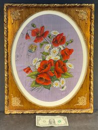 Original Oil Painting On Heavy Silk Nicely Framed