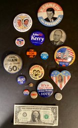 Vintage 16 Campaign Buttons And 1 Stickpin