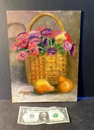 Original Cplienes Signed Oil Painting Floral And Fruit In A Basket