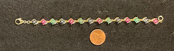 Dainty 14 Kt Gold Link Bracelet With Rubies, Sapphires, And Emeralds