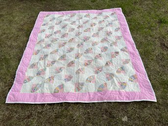 80 X 98 Antique Hand Made Fan Quilt In Vivid Colors Circa 1930
