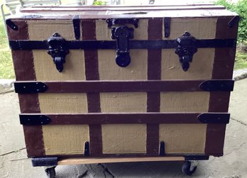 Antique Wood Steamer Trunk / Table/ Storage Chest