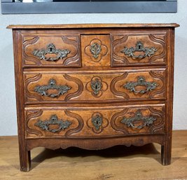 Antique Carved French Walnut 3 Drawer Serpintine Chest