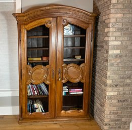 French Antique Carved Walnut Armoire/ Bookcase/ Curio Cabinet
