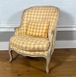 Vintage Country French Bergere With Quilted Canary Yellow Upholstery &  Painted Frames (A)