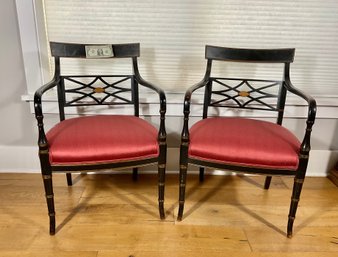 Pair Of Sheridan Style Upholstered Arm Chairs