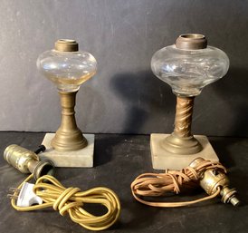 2 Antique Whale Oil Lamps Onion Shape  Circa 1840