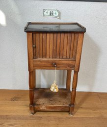 Original Louis XVI Walnut Marble Top Stand With Tambour Door