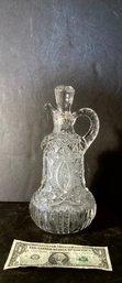 Large Vintage Pressed Glass Cruet With The Initial G At The Top Of The Stopper