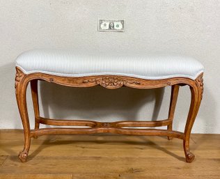 Louis XVI Style Carved Walnut Upholstered Bench