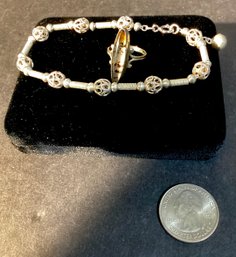 Vintage Sterling Silver Texture Bracelet An Sterling Dendrite Ring Size 5