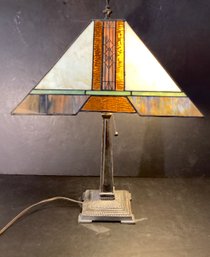 Mission Style Table Lamp With Stained Glass Lampshade And Double Light  Fixture