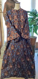 Vintage Floor Length Multi-colored Cotton Dress  With Full Length Bell Sleeves