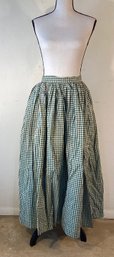 Vintage Cotton Gingham Prairie Skirt In  Dark Green-and-cream