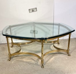 LeBarge Brass And Glass Hexagonal Cocktail Table