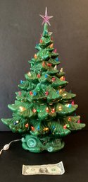 Large Atlantic Mold: Green  Glazed Christmas Tree With Base And Multicolor Twist Bulbs