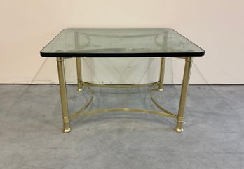 1970s La Barge Square Brass & Glass Square Occasional Table