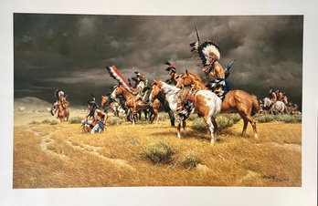 Signed Frank McCarthy  Vintage  Lithograph Titled : Watching The Wagons