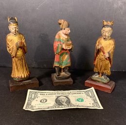 3 Painted & Carved Wood Antique  Chinese Figures