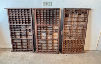 3 Antique Oak Type Set / Letter Press/ Type Drawers Original Condition