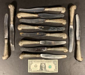 12 Antique English Sheffield Pistol Grip Dinner Knifes Circa 1740-1760