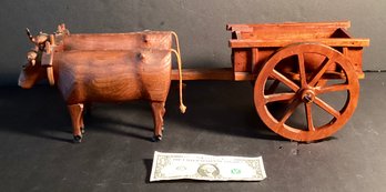 American Folk Art  Hand Made Oxen, Yoke  And Cart In Mixed Woods