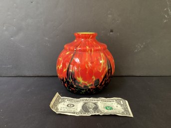 Vintage End Of Day Art Glass In Brilliant In Orange Red And Black