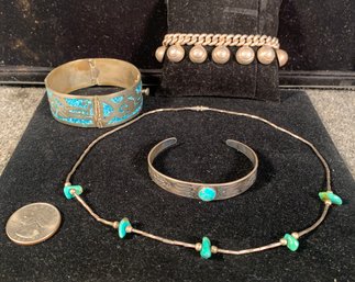 Large Lot Of Vintage Sterling Turquoise Jewelry