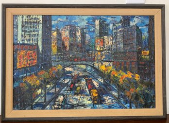 Mid Century Modern Oil On Canvas East Side Drive New York City