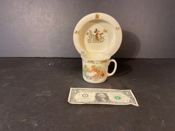 EARLY Beatrix Potter Childs Plate & Cup Mickey Mouse & Bunnykins