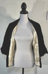 Antique Black Silk  Crushed Velvet Jacket With Ivory Satin Lining