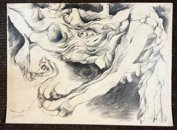 Large Levi Curtin  Abstract Graphite Drawing On Paper